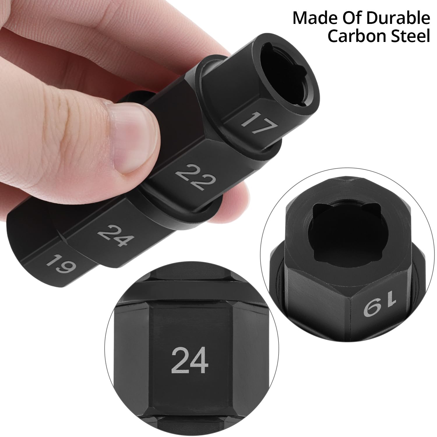QWORK® Llave Allen para Eje de Motocicleta, Dado Hexagonal de 3/8", 17 mm, 19 mm, 22 mm y 24 mm