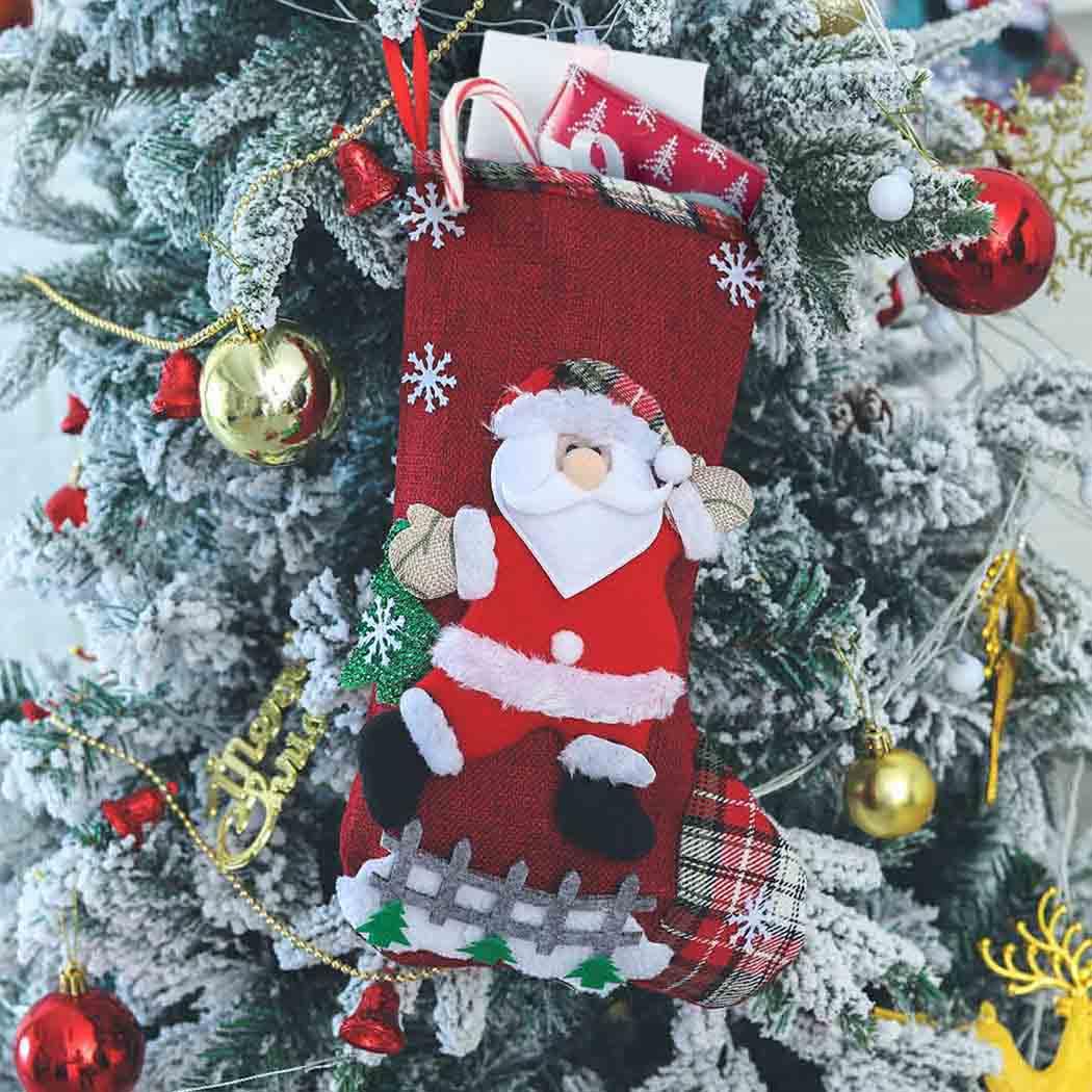 Woeoe 4 calze natalizie da 30 cm, Babbo Natale, pupazzo di neve, calze di iuta per vacanze e famiglia, per caminetto, decorazione per feste di Natale