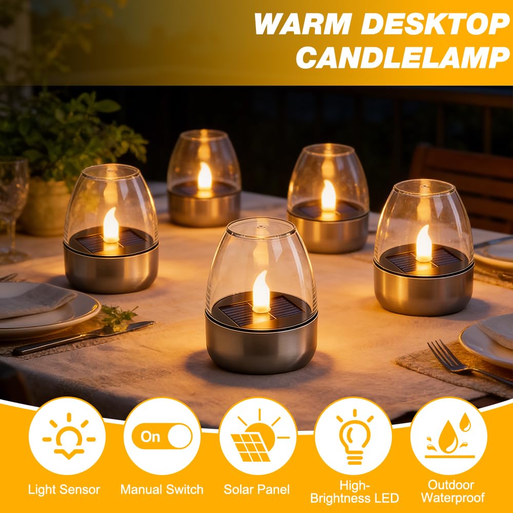 6 Piezas Velas Solares Exterior,Vela Solar Exterior,Velas Led Efecto Llama para Exteriores Resistente A La Intemperie Jardín Terraza Balcón Decoración