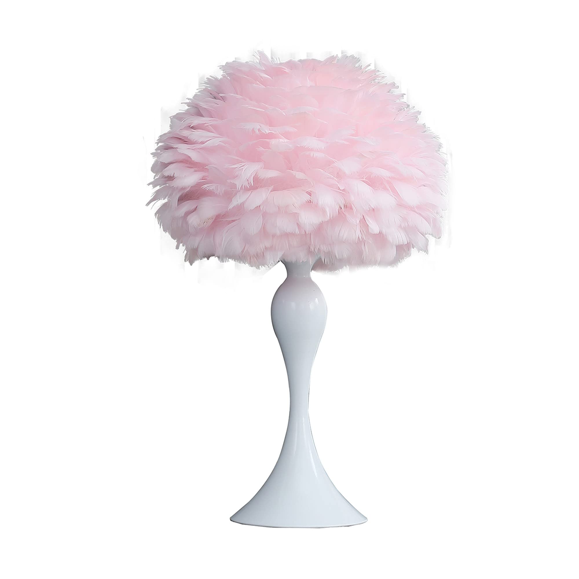 BenzaraBenjara Lily 24 Inch Metal Glam Feather Table Lamp, Candlestick, 40W, Pink, White