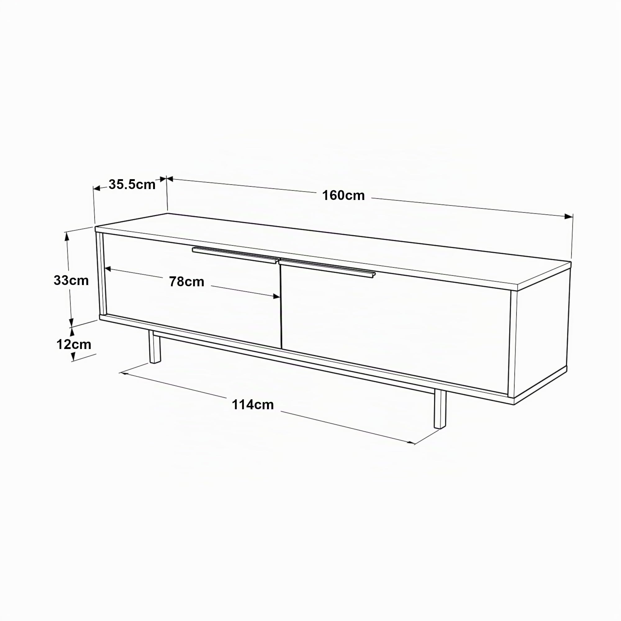 [en.casa] TV Schrank Urejovle Lowboard mit 2 Türen TV Board Eichenoptik Fernsehtisch TV Kommode Fernsehschrank 160 x 36 x 45 cm Metallgestell