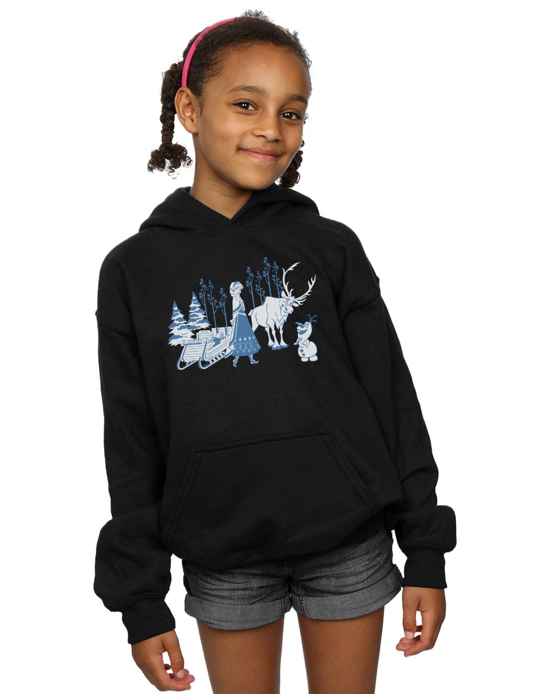 Absolute Cult Girls Black Disney Frozen Anna Sven And Olaf Hoodie 7-8 Years