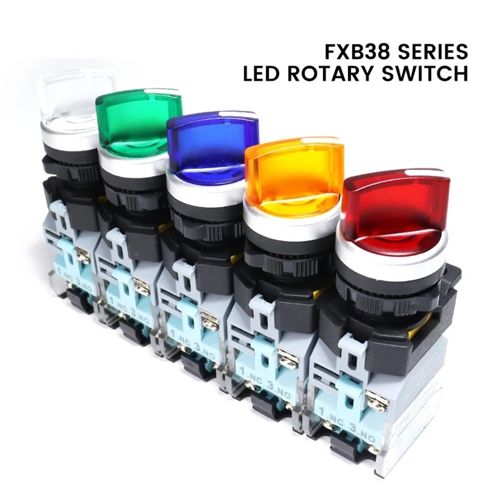 Interruttore rotante con manopola luminosa a LED in plastica FXB38 da 22 mm, a scatto momentaneo, 2/3 posizioni, 10 A, interruttore di alimentazione ON/OFF illuminato
