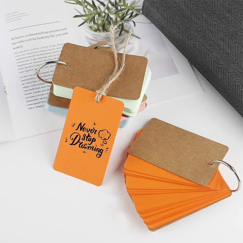 600 Flashcard A7 In Carta Kraft 150g/m² – 6 Colori, Con Anello, Righe Su Due Facce, Per Studio E Ufficio