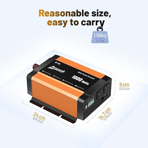 Miniatura 6 de Ampeak Inversor de 1000 W 12 V a 110 V Pantalla Led Camión Inversor 2AC Salidas Dual 3.1A Puertos USB Inversores de potencia para vehículos