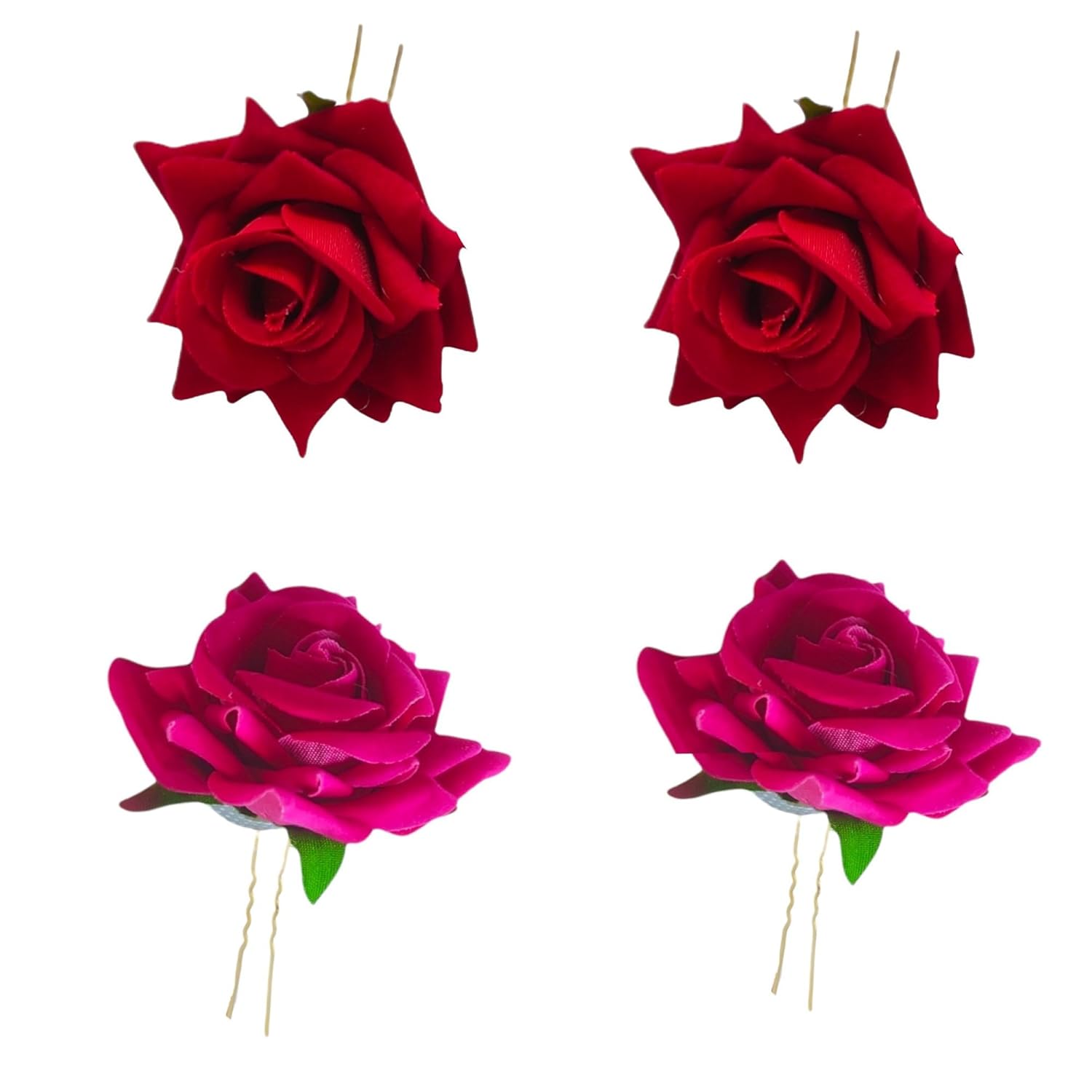 Set of 4 Handmade U Shaped Hair Pins Red Dark Pink Rose Hair Accessories for Women Elegant Bridal Elegant Hair Accessories