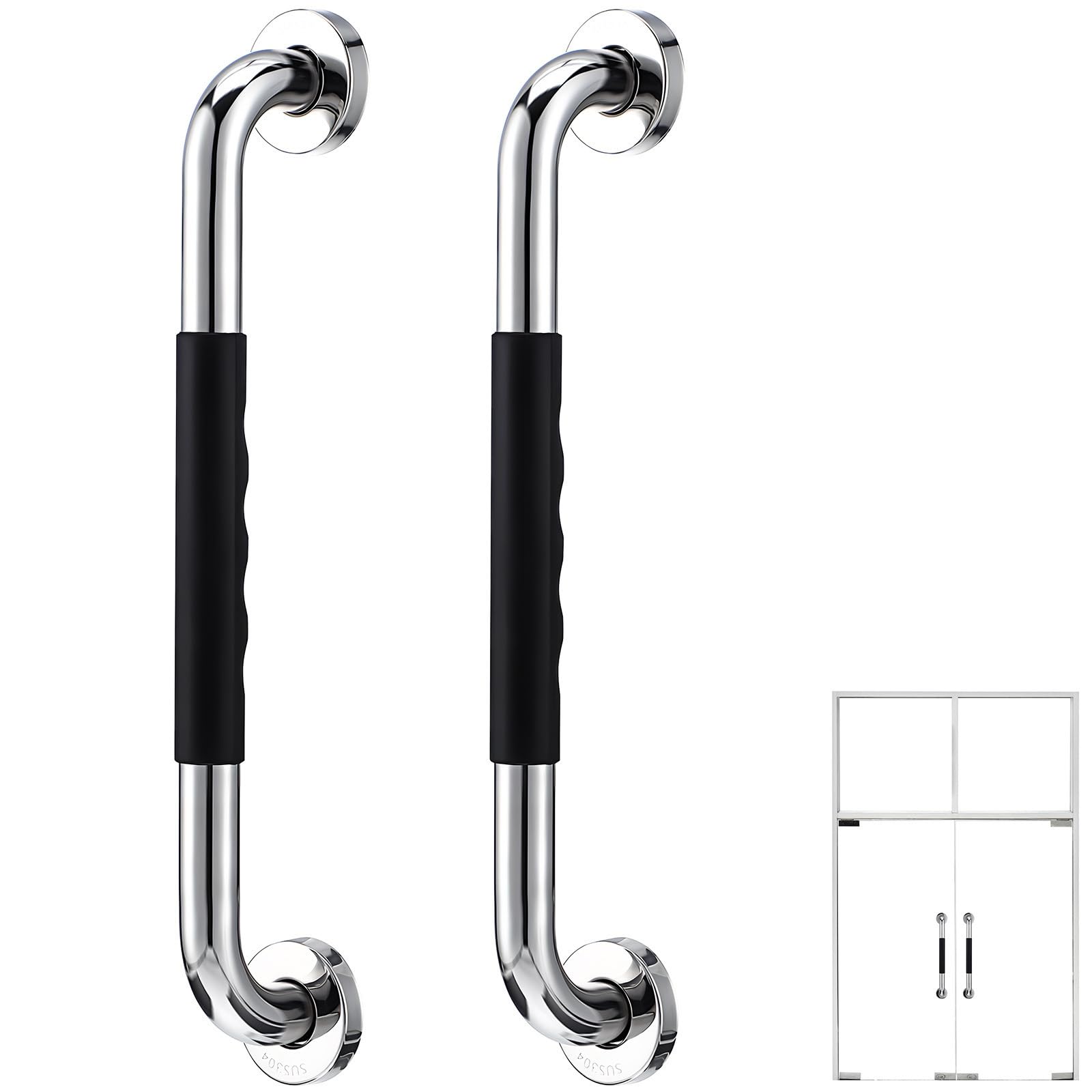 Maniglione Acciaio 2 Nero Inox 304 Pezzi Bagno, per Doccia | Installazione Facile, Stabile e Affidabile, Design Moderno, Antiumidità