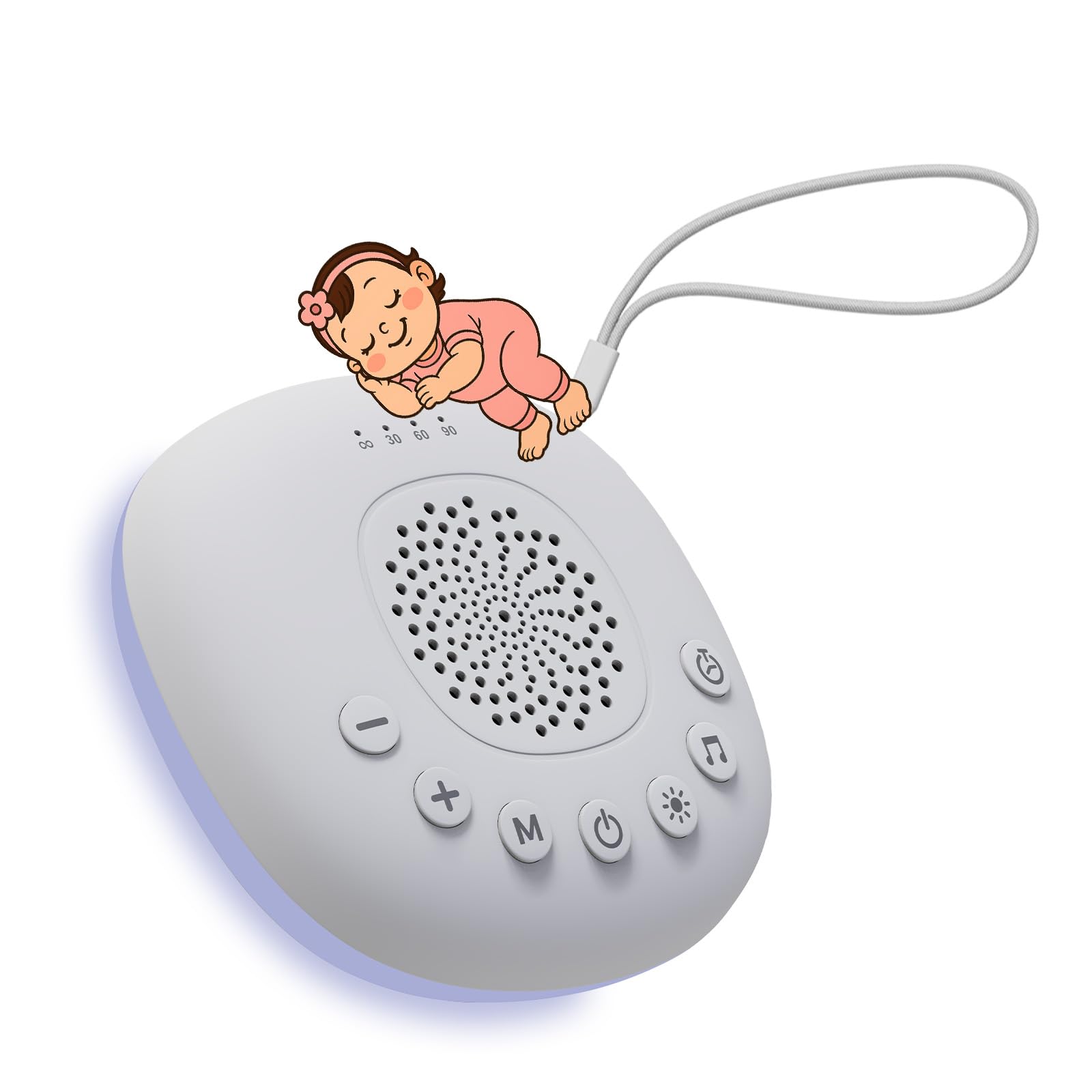 White Noise Machine mit Licht von MMOBIEL – mit 20 beruhigenden Klängen, Timer & USB-C - Kompakte Einschlafhilfe für Babys, Kinder & Erwachsene mit Warmweißem & LED-Farblicht, Musikschleife – Weiß