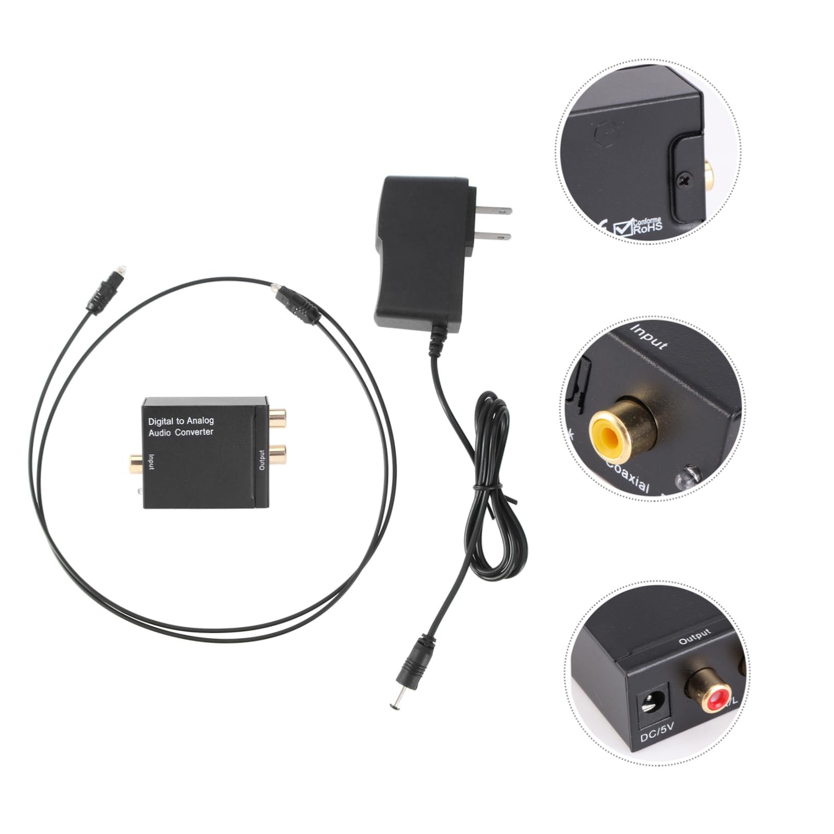Gadpiparty 3pezzi Convertitore Audio Digitale Coassiale Spdif Analogico r Supporta Facile Installazione Compatibile Con Tv e Dvd Design Compatto e Leggero