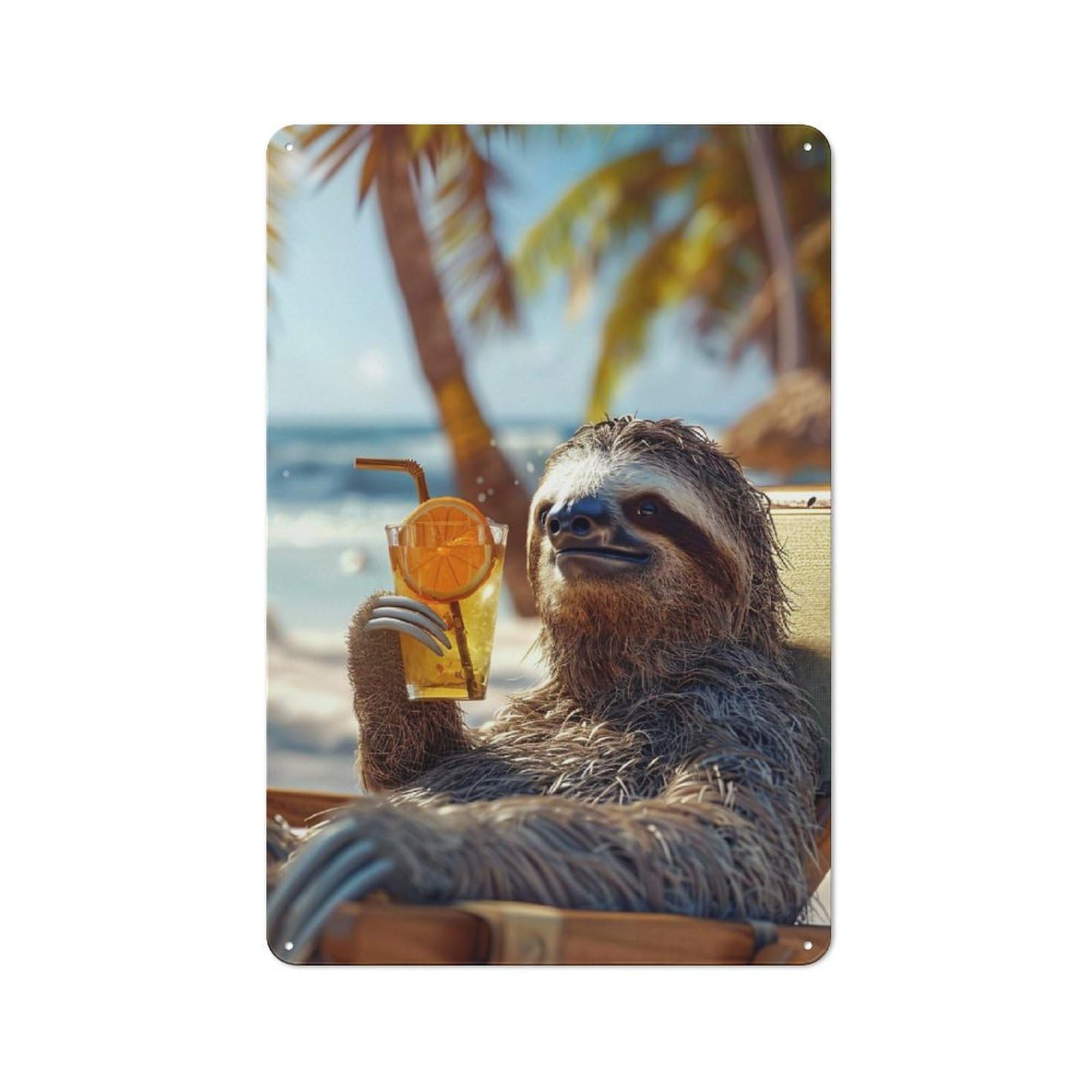 Sloth Chillin with A Drink Country Vintage Metal Wall Decor 30x20cm, Decorative Tin Sign for Cottage, Kitchen, Hallway Or Breakfast Nook
