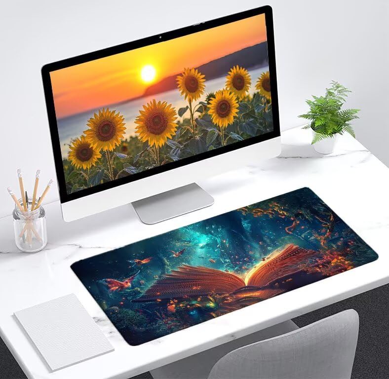 Mouse pad XXL con bordes cosidos reforzados y tapete protector de escritorio elegante 2