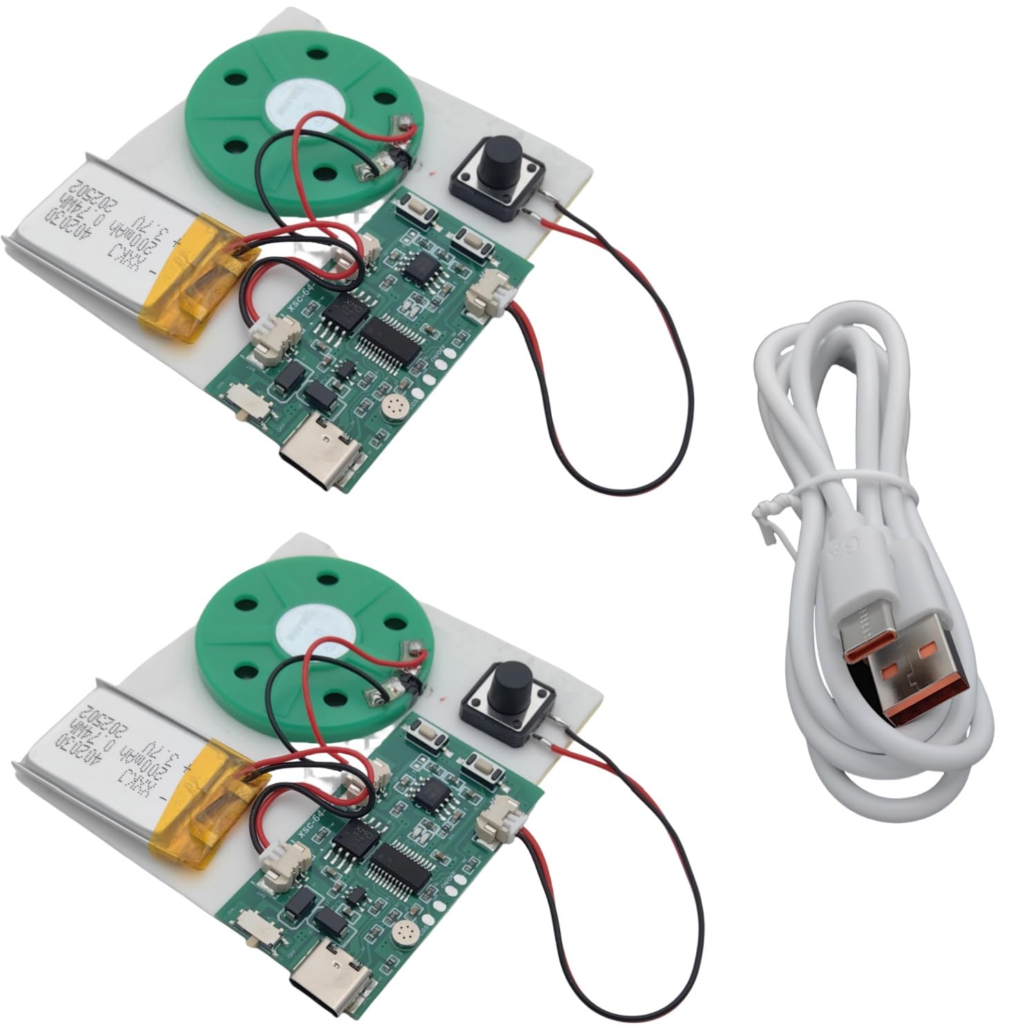 2pcs DIY Audio Recorder and Player kit,Record standalone or Download Music via USB Type-C,Compact Size, Includes PCB, Speaker, Battery, Buttons, for Personalized Greeting Cards, Music Boxes, and More