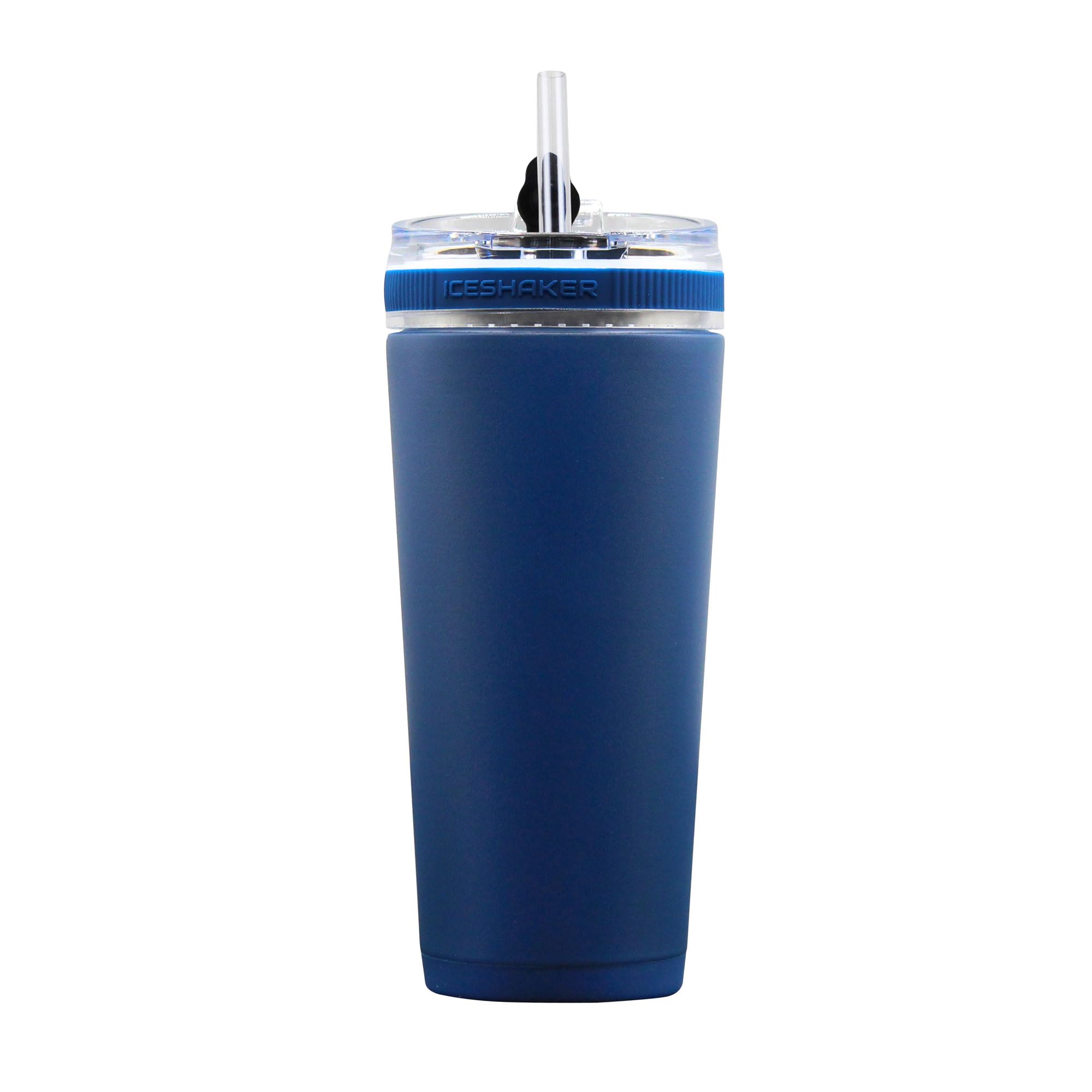 Ice Shaker 750 ml Edelstahlflasche, isolierte Wasserflasche mit Strohhalm, Marineblau