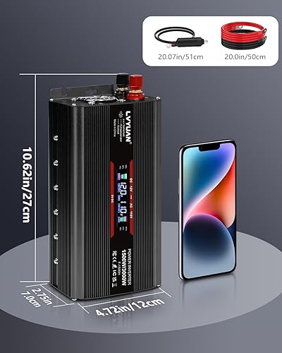Vista 20 de LVYUAN Inversor de corriente de coche de 1500 W de 12 V a 110 V para vehículos con pantalla LED, salidas de EE. UU., puertos USB para acampar al Rojo