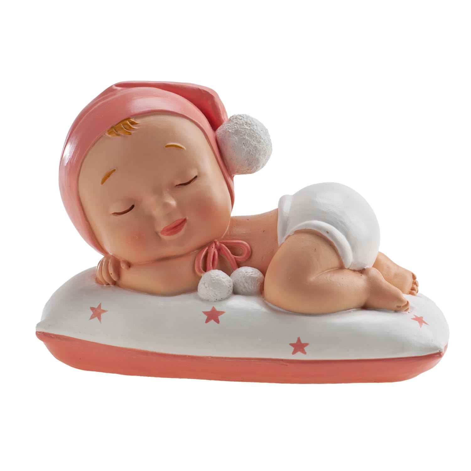 dekora – Christening Cake Topper Sleeping Baby Girl 10 cm, Cake Decoration for Christening & Baby Shower
