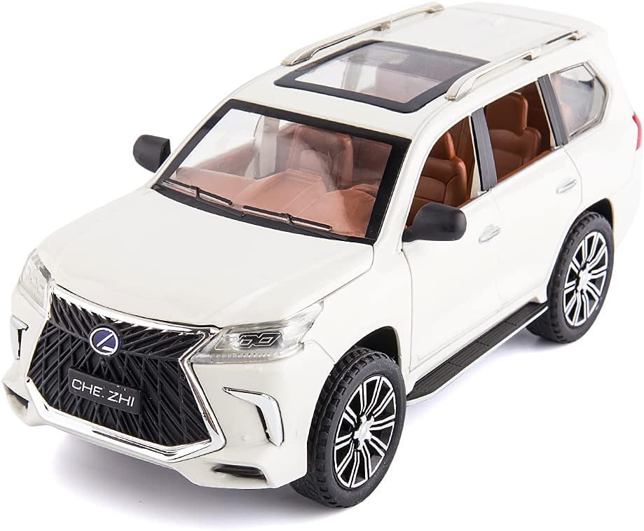 Image of 1:24 Lexus 570 Off-Road Luxury SUV Model Diecast Car, Zinc Alloy Pull Back Toy with Sound & Light, for Kids Boys & Girls (White)