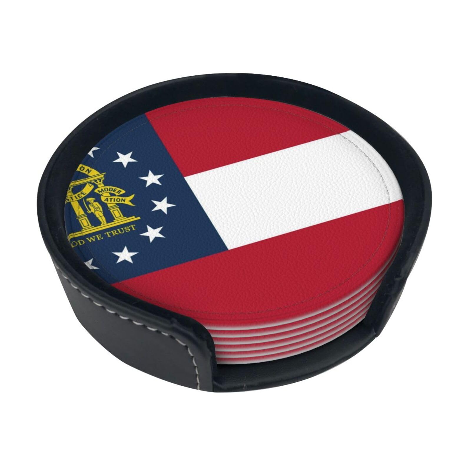 Flag of Georgia Leather Coasters-Set of 6 with Storage Holder