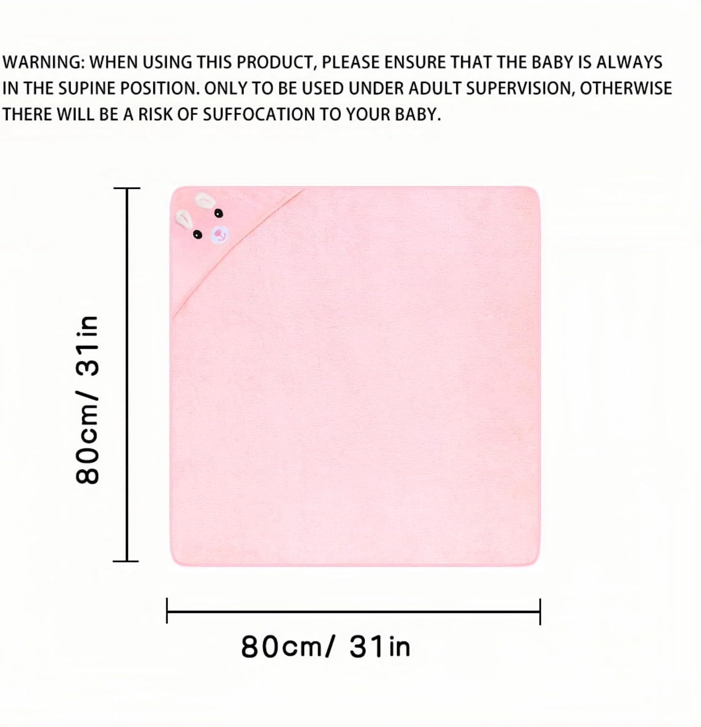 Juego de toalla de baño y paño de algodón orgánico con capucha para bebé, ultrasuave, 80 x 80 cm, esencial para recién nacidos con adorable diseño de conejo rosa, perfecto para bebés y niños