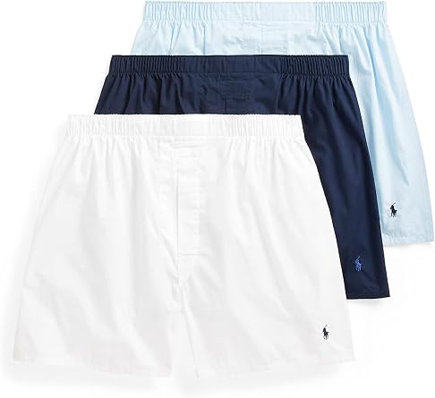 POLO RALPH LAUREN Underwear Boxers Pack, 3-Pack, Classic Fit Cotton Woven Mens Underwear, Big & Tall Availble