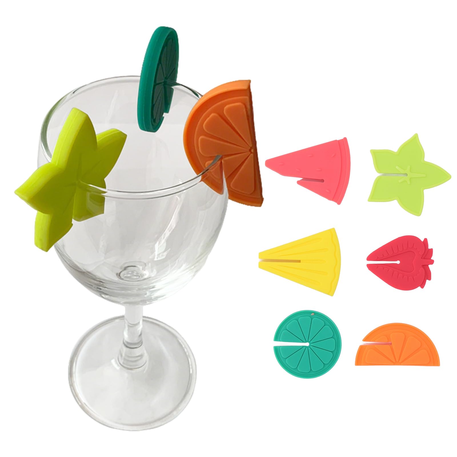 Charme De Verre à Vin - Marquage D'identification De Verre, Marqueurs De Boisson En Silicone En Forme De Fruit, Ensemble De 6 | Décoration De Verrerie à Champagne Réutilisable, Accessoires De Vin