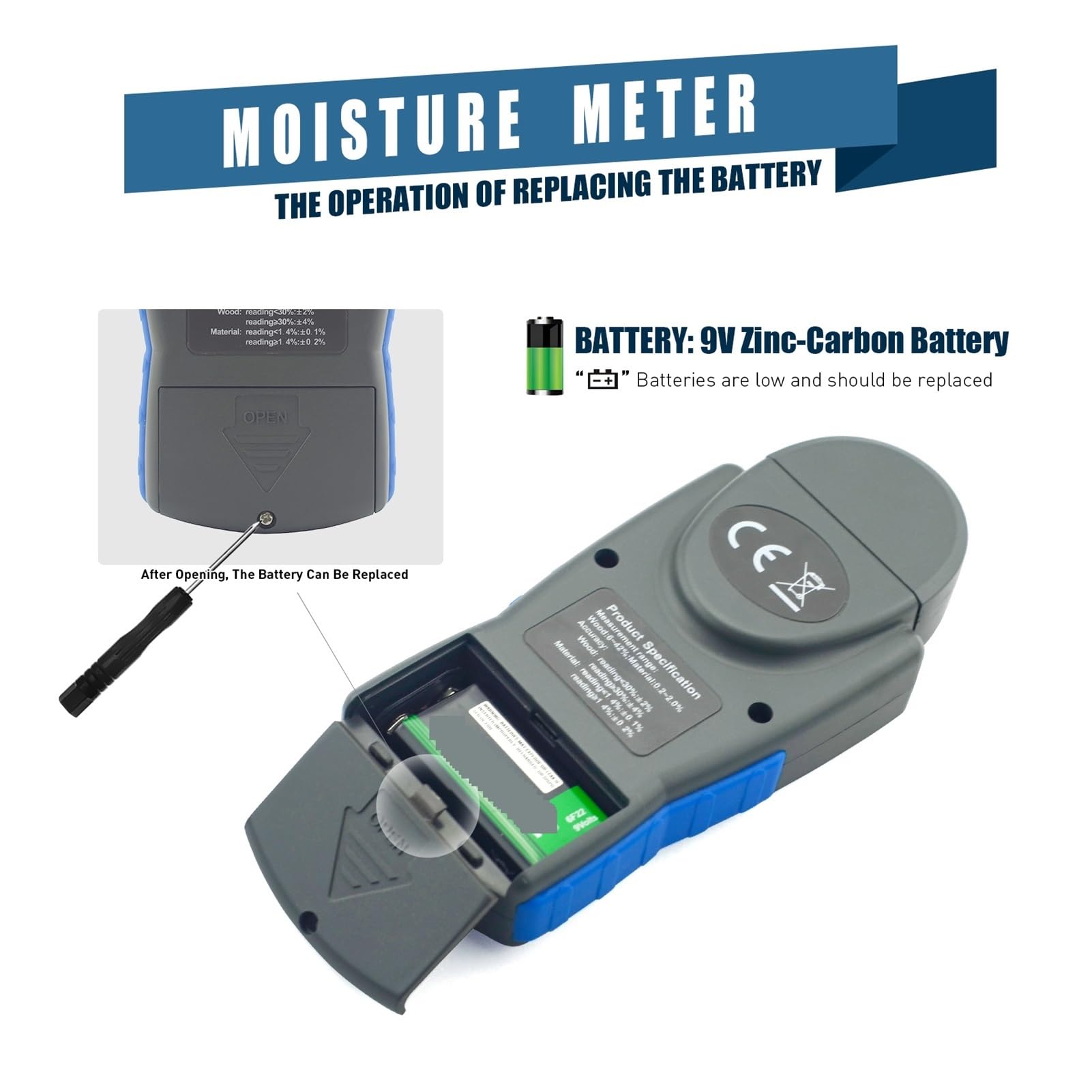 Misuratore di umidità del legno, rilevatore di umidità digitale a perno, materiali temprati, temperatura ambiente (℃/℉), con LCD retroilluminato Letture chiare
