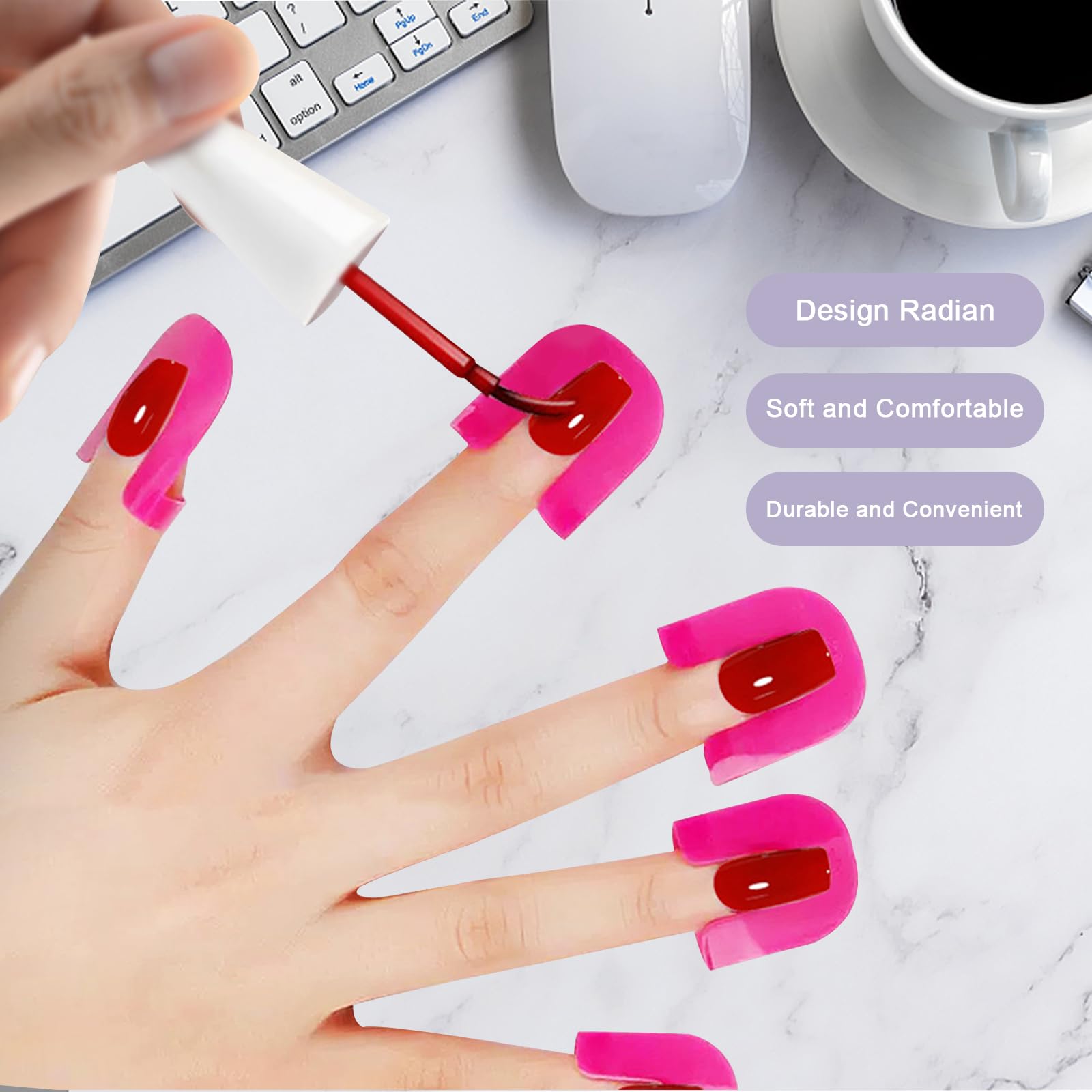 Plantillas para Esmalte de Uñas con Pluma Corrector, Cubierta Protectora Reutilizable 10 Tamaños, Accesorios Nail Art (Rosa)