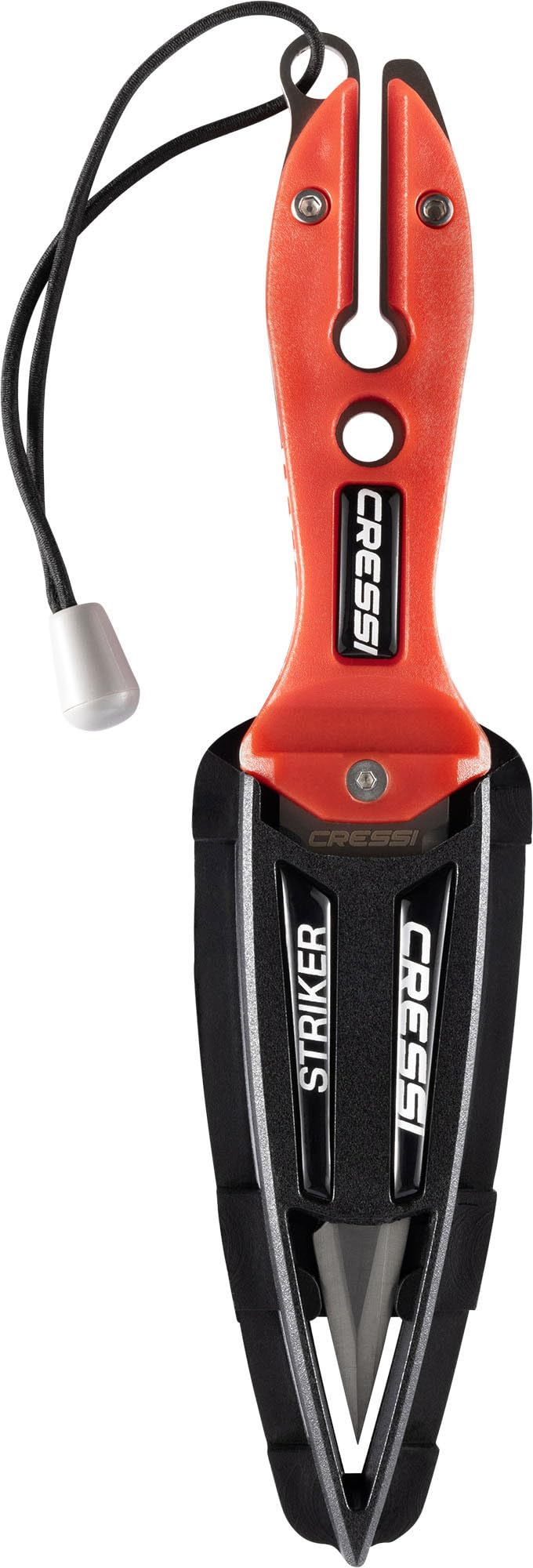 Cressi Striker Knife - Nóż do Nurkowania Striker, Czerwono-Czarny, Ostrze Podwójne 9cm