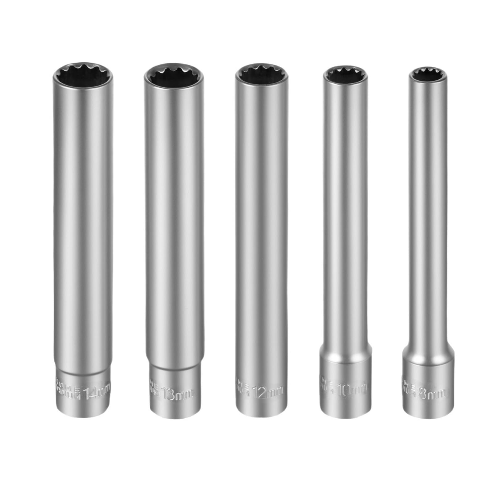Ryqzhhy 7Pcs 12 Point Deep Hex Socket 3/8 Drive Crv Deep Nut Driver Hex Socket Torque Ratchet Wrench Bit Adapter(7Pcs 12 Point)