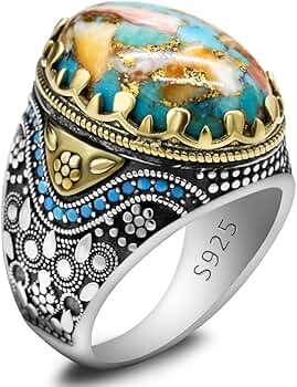 Amazon | Arteverスターリングシルバーリング、メンズターコイズリング