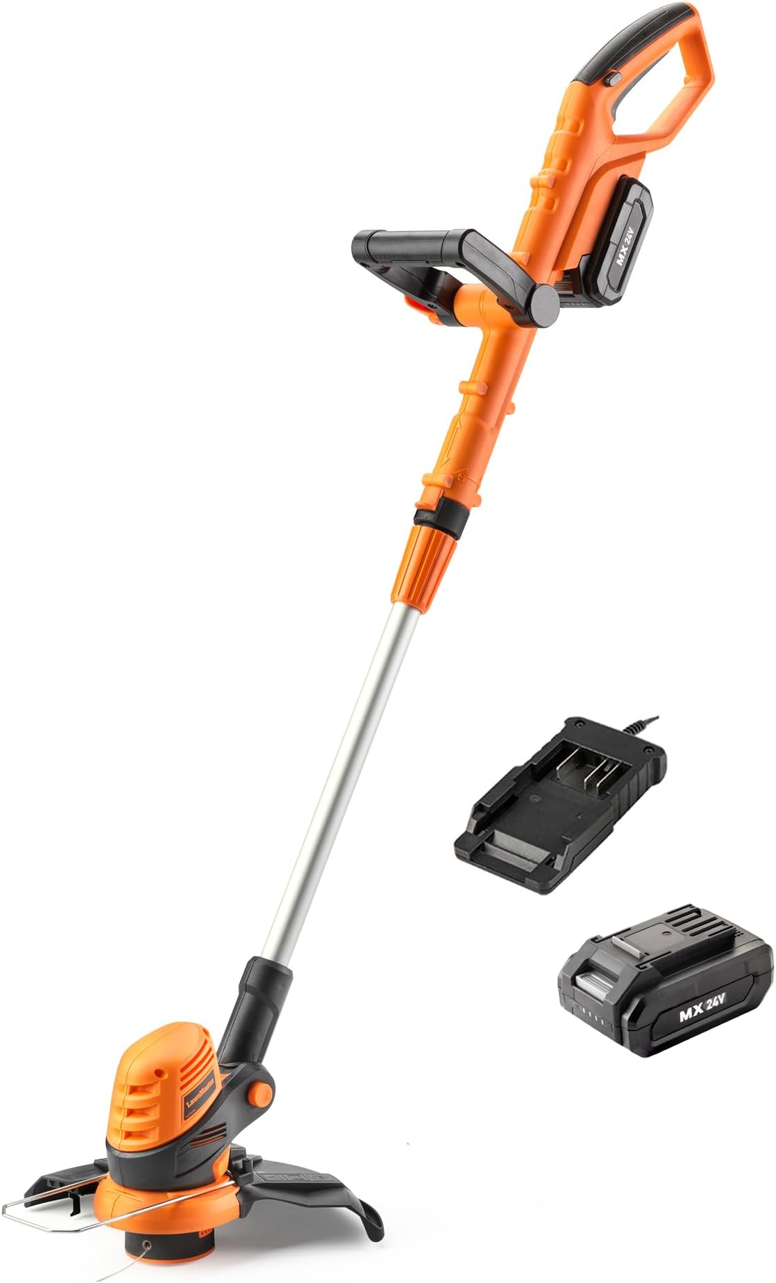 LawnMaster MX 24V 25cm Cordless Grass Trimmer and Edger - 3-in-1 Battery Powered Garden Strimmer, Detachable Wheel Kit, MX 24V Lithium Ion 2.0Ah Battery and Charger, 2 Year Guarantee