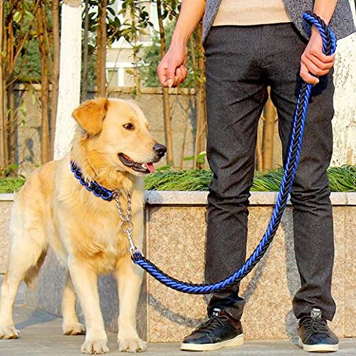 Heavy Duty Dog Leash Collar Set, Adjustable Dog Martingale Braided Collar, Loop Slip Strong Metal Pull Clip Anti-Twist Pet Walking Training Lead, Solid Hand Crafted Rope for Medium Large Breeds