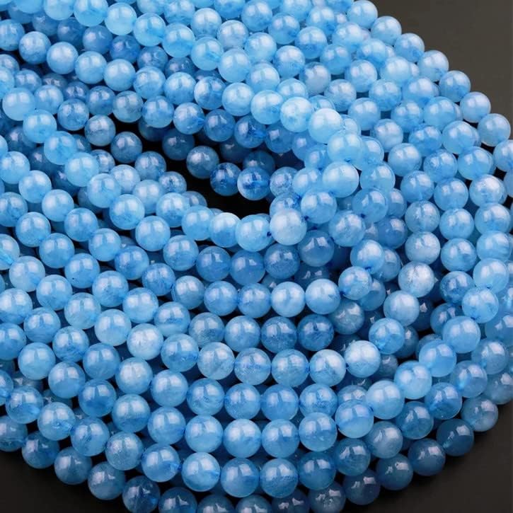 Zenkeeper 108 Pcs Natural Aquamarine Beads for Jewelry Making 8 MM Authentic Blue Aquamarine Loose Gemstones Beads