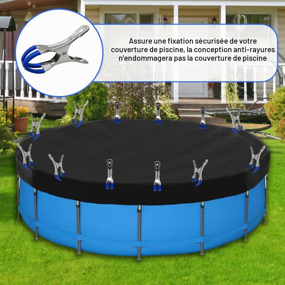 Golgner Lot de 12 pinces en métal pour piscines hors-sol, pinces en métal pour couverture de piscine, pinces de serrage avec forte force de serrage, pinces à ressort avec film de protection pour