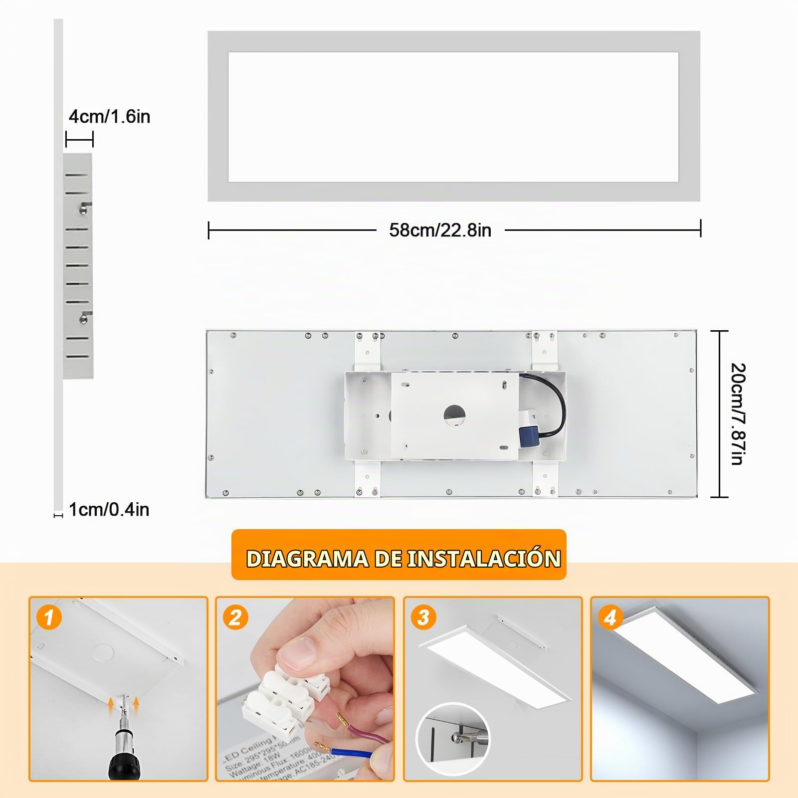OTREN Panel Superficie LED 58x20cm, Lámpara Techo 26W Con Mando a Distancia 2600LM Regulable Luz para Salón Oficina Cocina Dormitorio, 2800-6000K