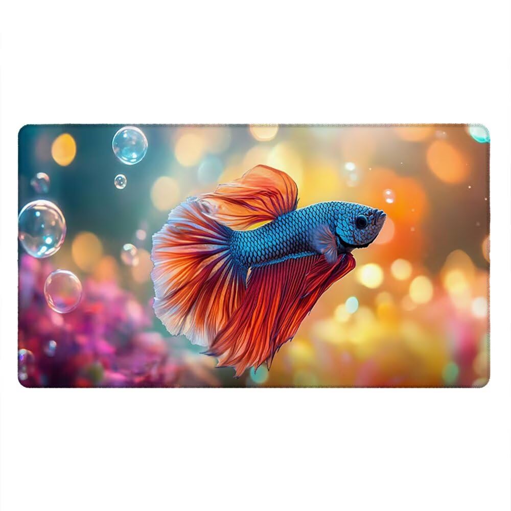 Duża podkładka pod mysz do gier XXL 1800 x 900 x 3 mm z zszytymi krawędziami, trwała antypoślizgowa podstawa z naturalnej gumy, mata na klawiaturę, gry, dom biuro, zwierzęta do walki z rybami xR6-154