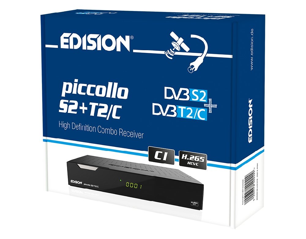 Edision PICCOLLO S2+T2/C Combo Receiver H.265/HEVC (DVB-S2, DVB-T2, DVB-C,) CI Full HD USB Schwarz inkl. HDMI Kabel