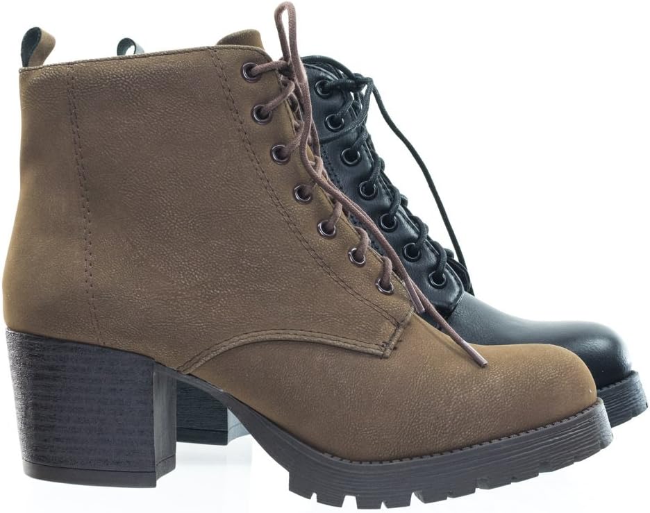 Soda Lace Up Military Combat Ankle Boots w Lug Sole & Side Zipper Nevitt Brown 7.5