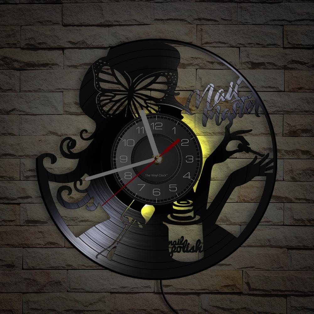 Custom Spa Salon Business Wall Sign LED Vinyl Record Wall Clock 7 Colors, Decorative Records for Wall Nail Salon Vinyl LP Night Light 12" Record Wall Clock Polish Fashion Girl Room Art Clock