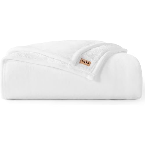 UGG Nita Twin Blanket, Luxury Soft Twin XL Warm Blanket for Bed or Extra Large Throw for Couch, Cozy Dorm Bedding, Bedroom Decor, 66-inch x 90-inch, White Snow
