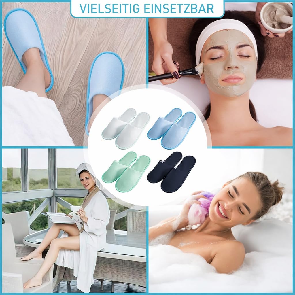 24 pares de pantuflas desechables antideslizantes para hotel, pantuflas de spa lavables en 4 colores para invitados, hotel, familia, mujeres y hombres, viajes, fiestas, hogar