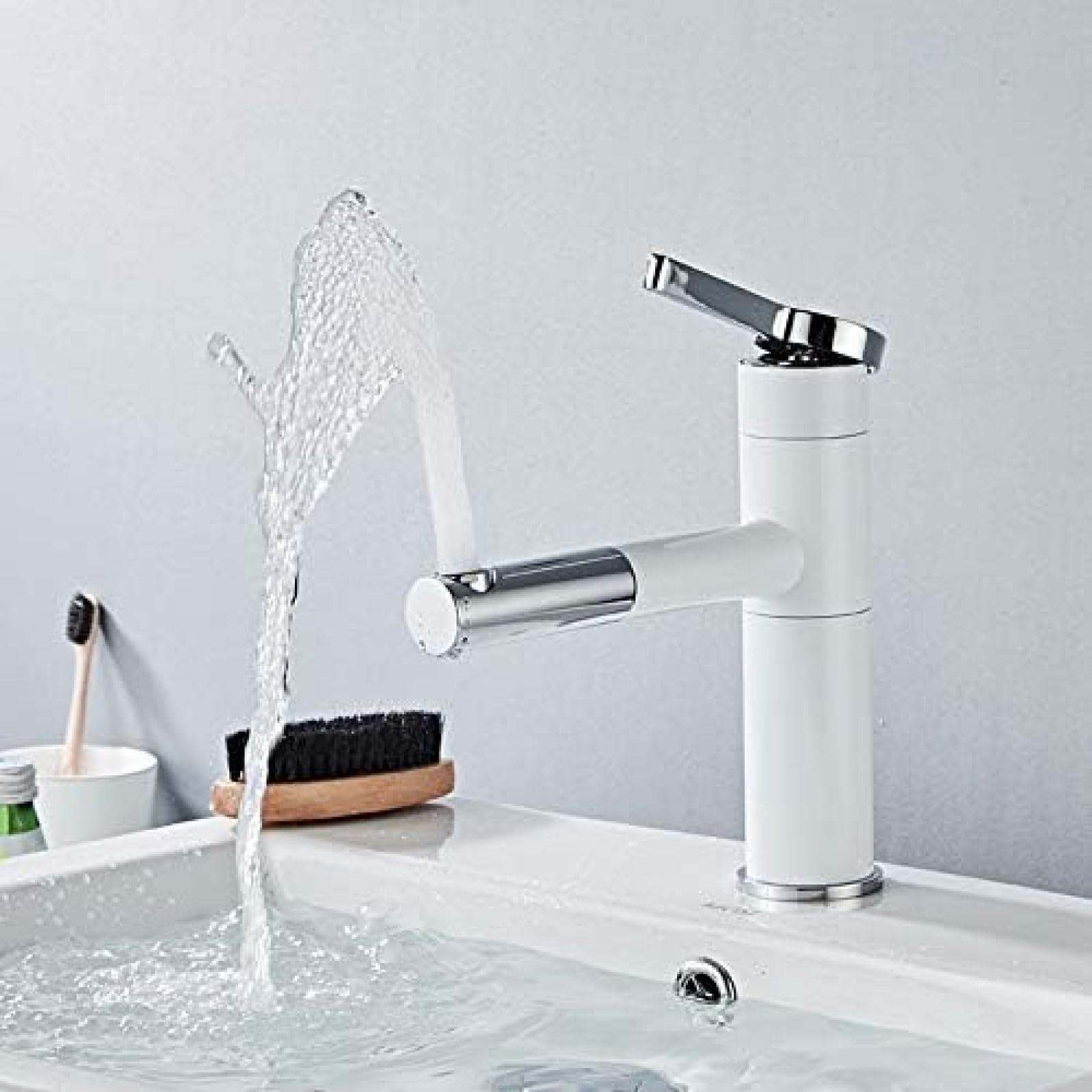 Mitigeur de cuisine extractible blanc et noir, robinet rotatif en cuivre eau chaude et froide