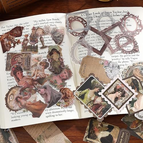 Image of VIBE VISTA Vintage Aesthetic Scrapbook Kit,346 Pcs,A6 Grid Notebook,Washi ,Envelopes, Scrapbook Papers, Folding Labels, Background Papers, Photo Frames, Calendar Stickers, Stickers (Vitorian Brown)