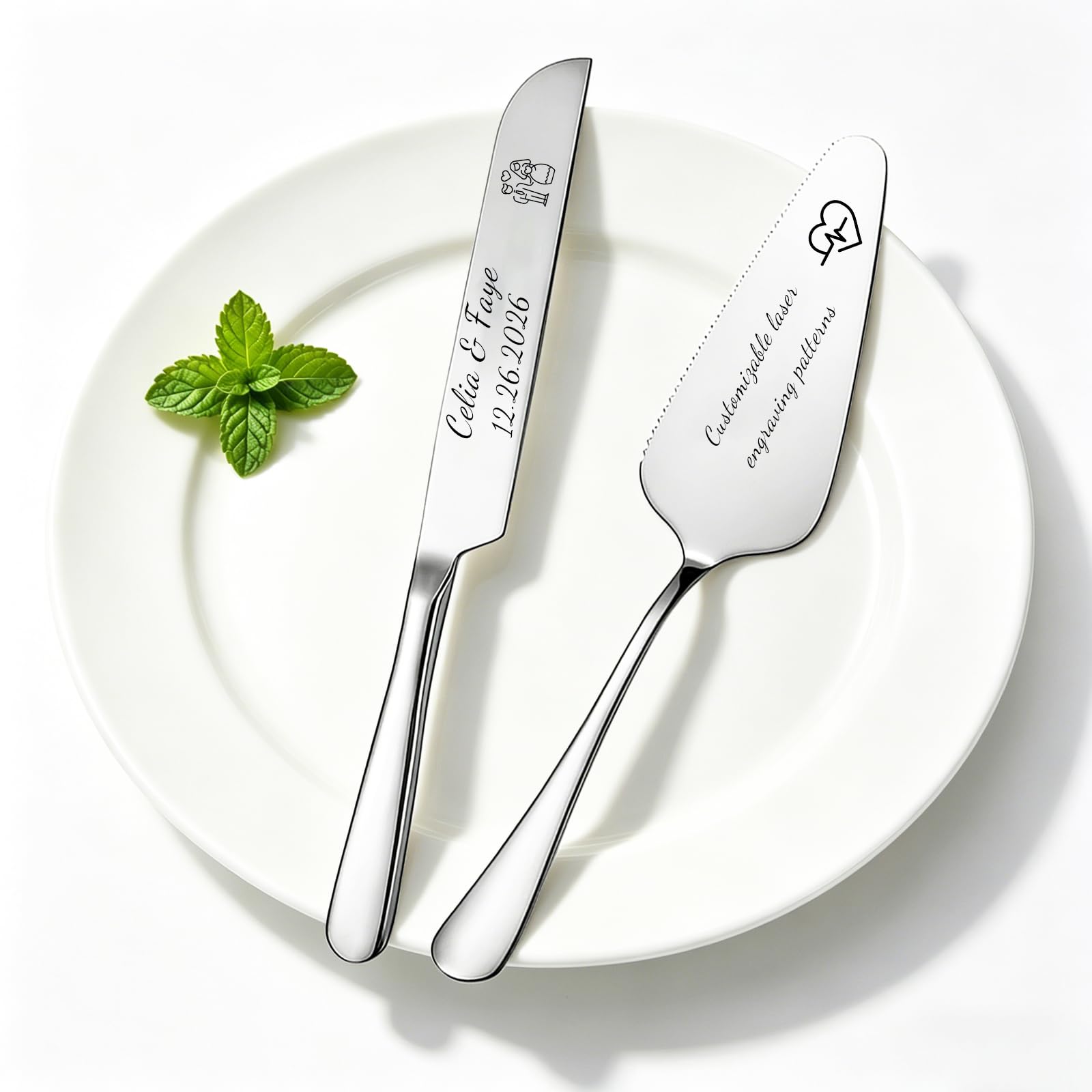 WFE Personalised Wedding Cake Cutting Set Engraved Cake Cutter Server