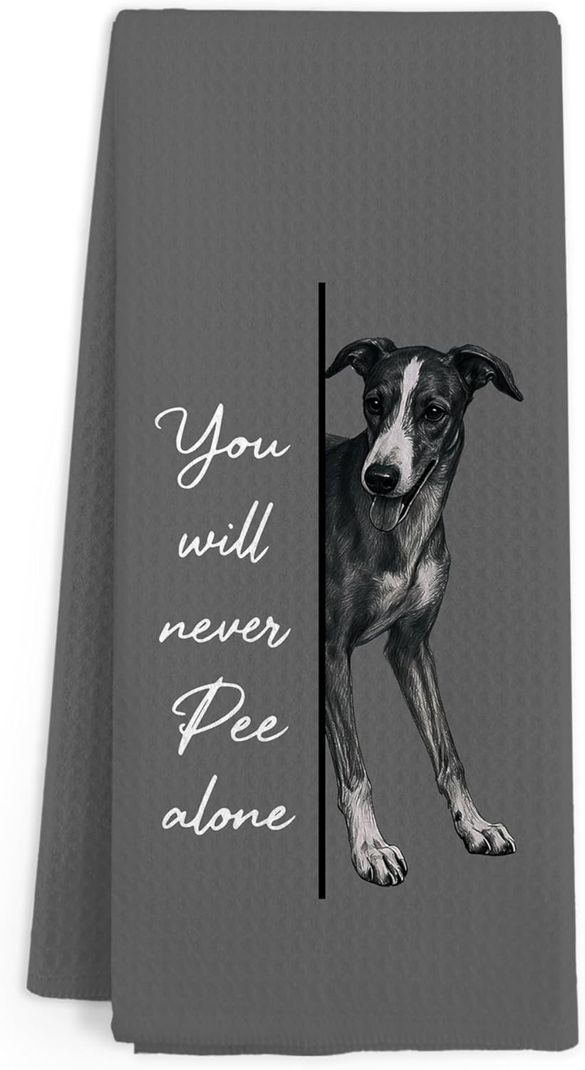 Funny Greyhound Dog Hand Towels for Bathroom, Italian Greyhound Hand Towels, You Will Never Pee Alone Dogs Dish Tea Towel for Kitchen Bathroom Decor,Dog Lover Gifts for Women Men, 16x24 Inch