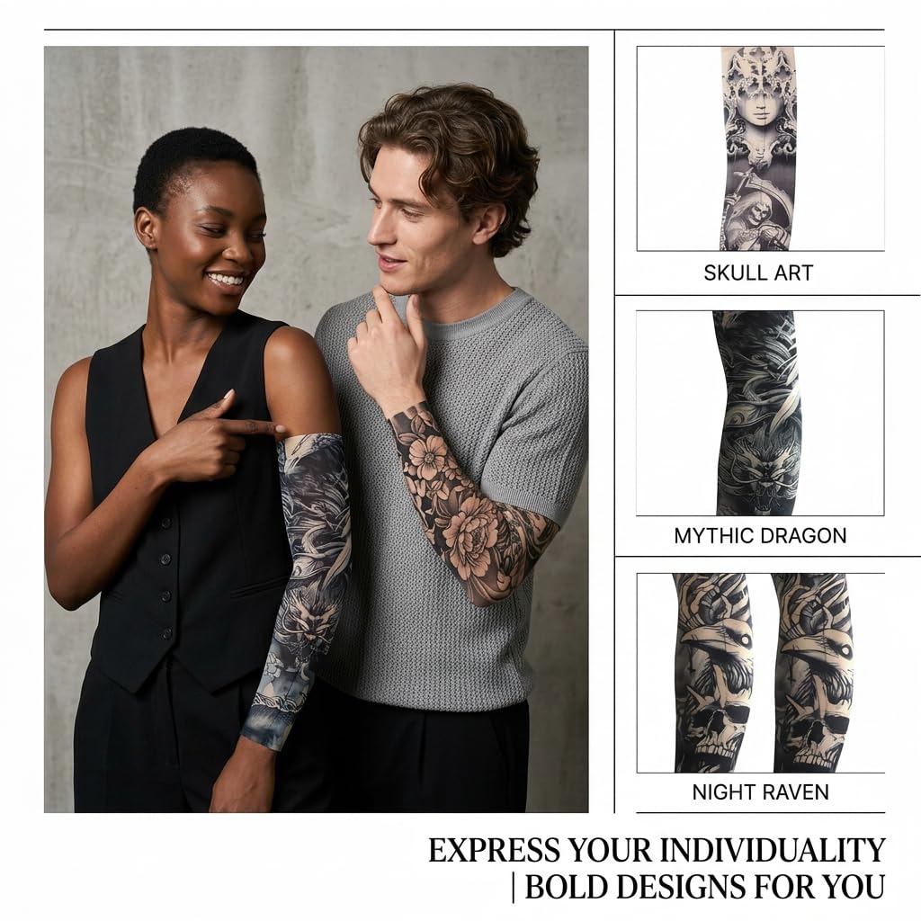 6 Stk Fake Tattoo,Männer Set,Tatoo ärmel Herren,Arm Sleeve Kinder Outdoor Tattoos Schutz,Gefälschte Sonnencreme Armlinge,Armstrumpf Strumpf Temporäre Tätowierung für Kostüm Karneval Fasching Party