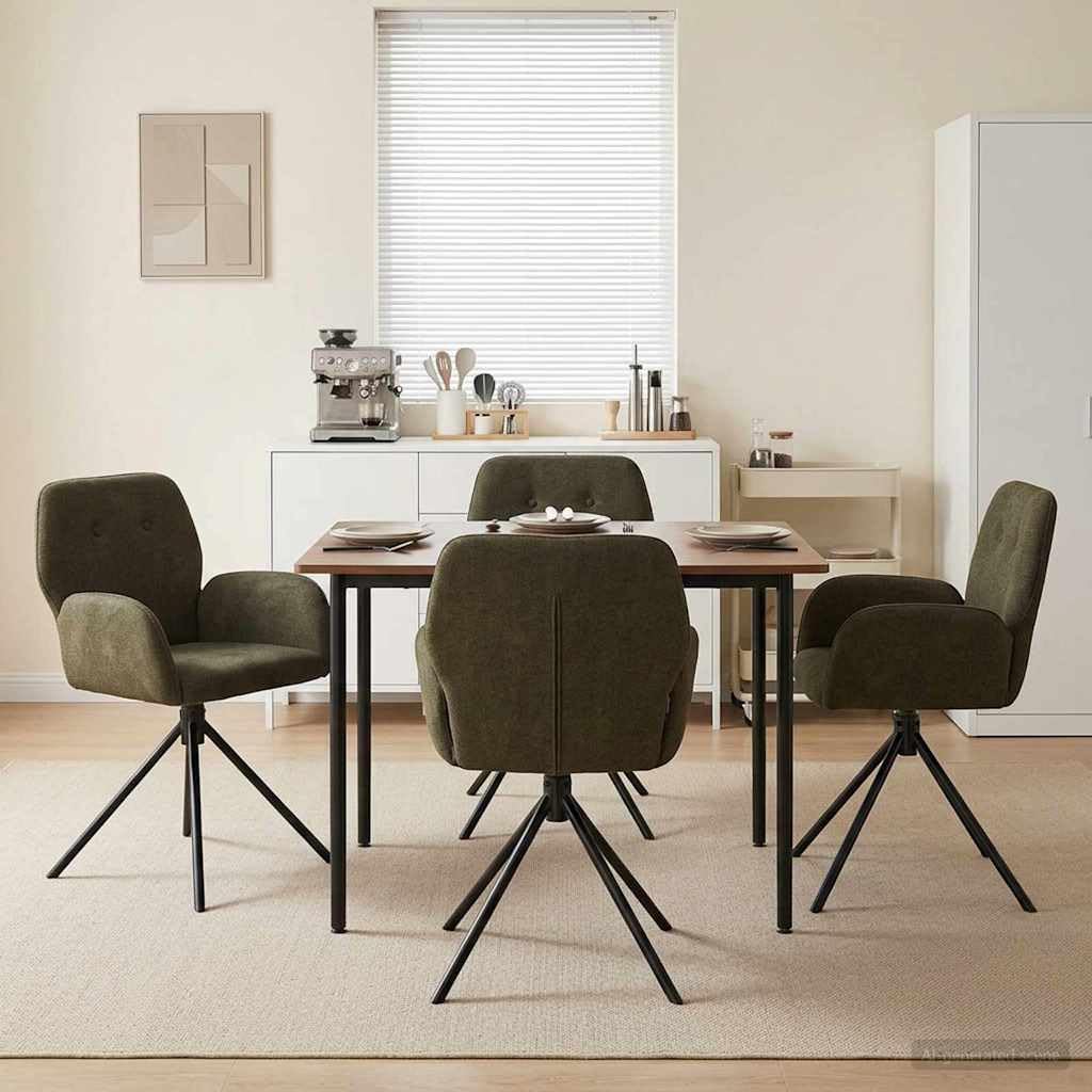 Juego de 4 sillas giratorias de comedor, ante sintético, color verde oliva