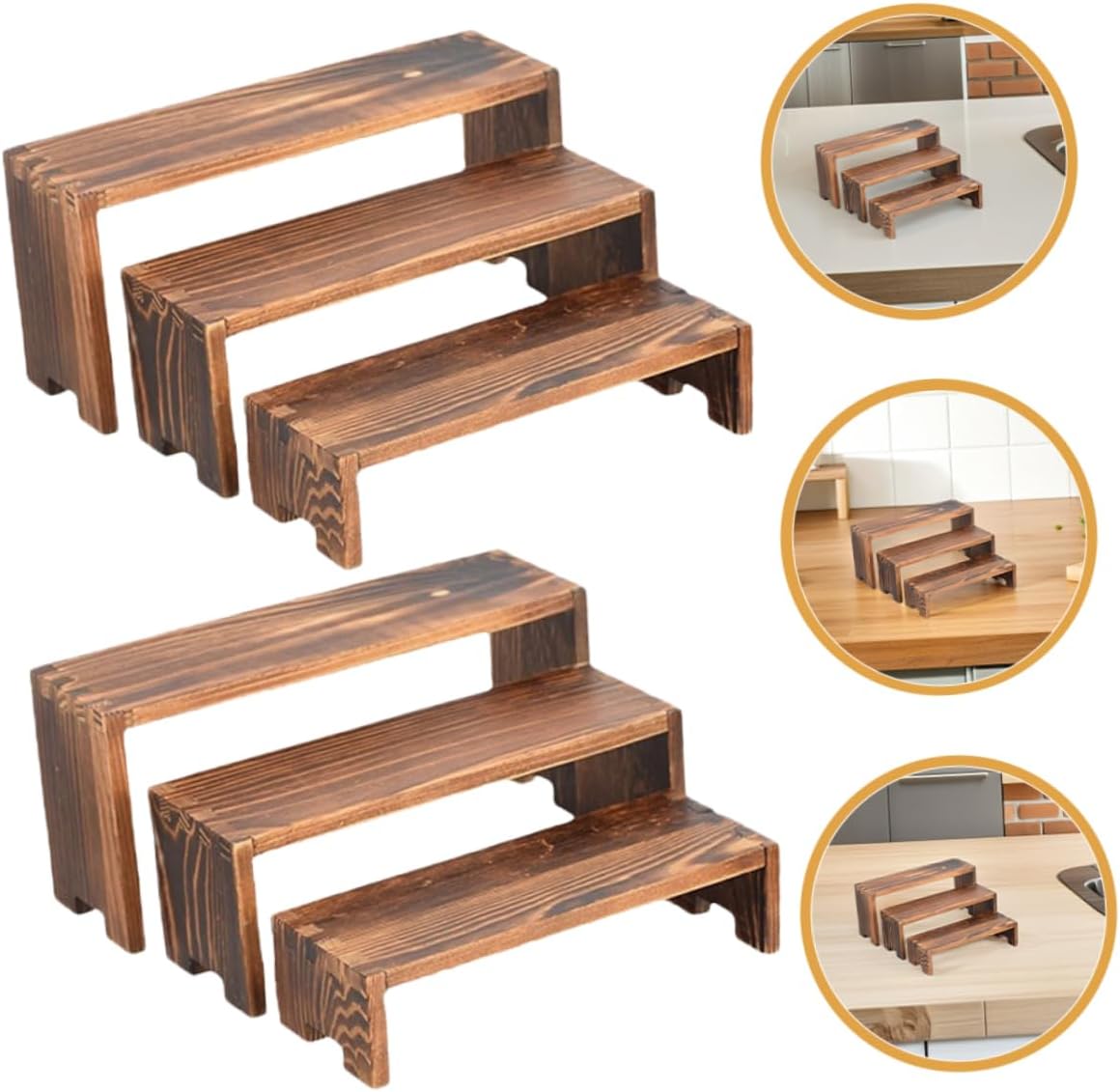 Alipis 2sets Tiered Desktop Display Stand Wood Cupcake Holder Jewelry Display Rack Multi-function Stand for Kitchen Living Party Minimalist Design