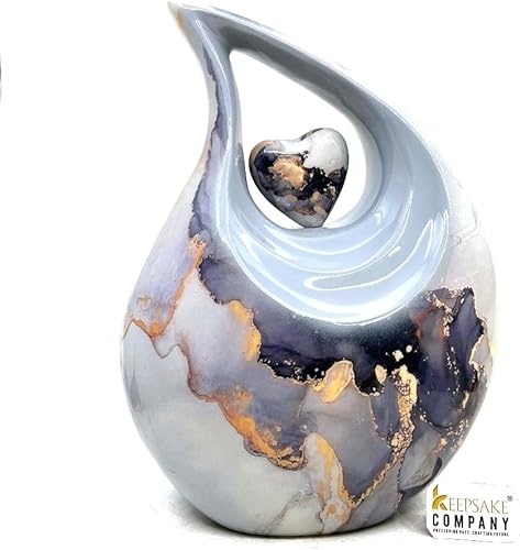 Miniatura 150 de Urna de corazón de lágrima dorada blanca para cenizas humanas Urnas de cremación para cenizas adultas Urna de ceniza funeraria para hombres