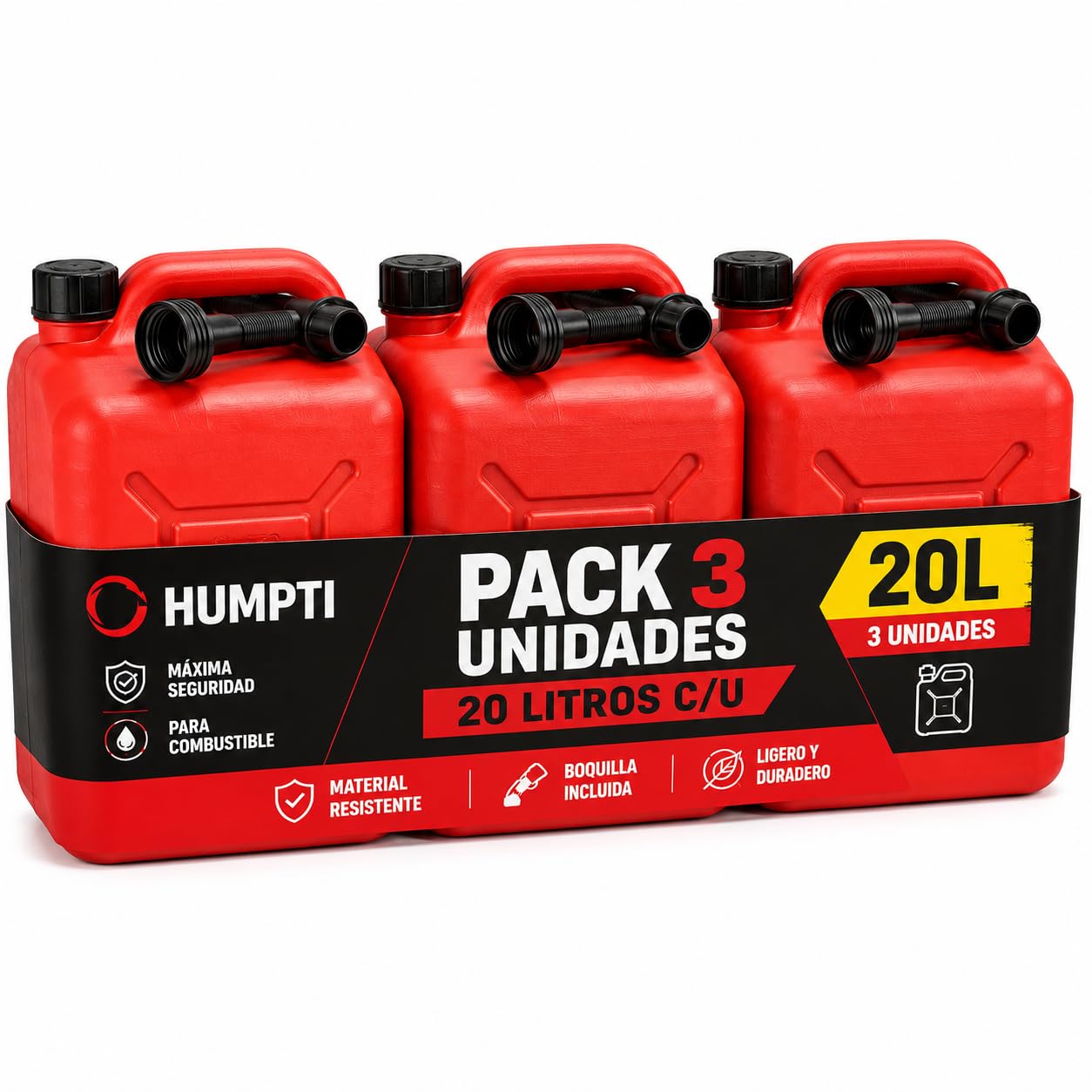 Garrafa Gasolina 20L Homologada Pack de 3 - Bidón Combustible Plástico con Visor de Nivel - Bidones para Gasolina y Gasoil Homologados 60 Litros