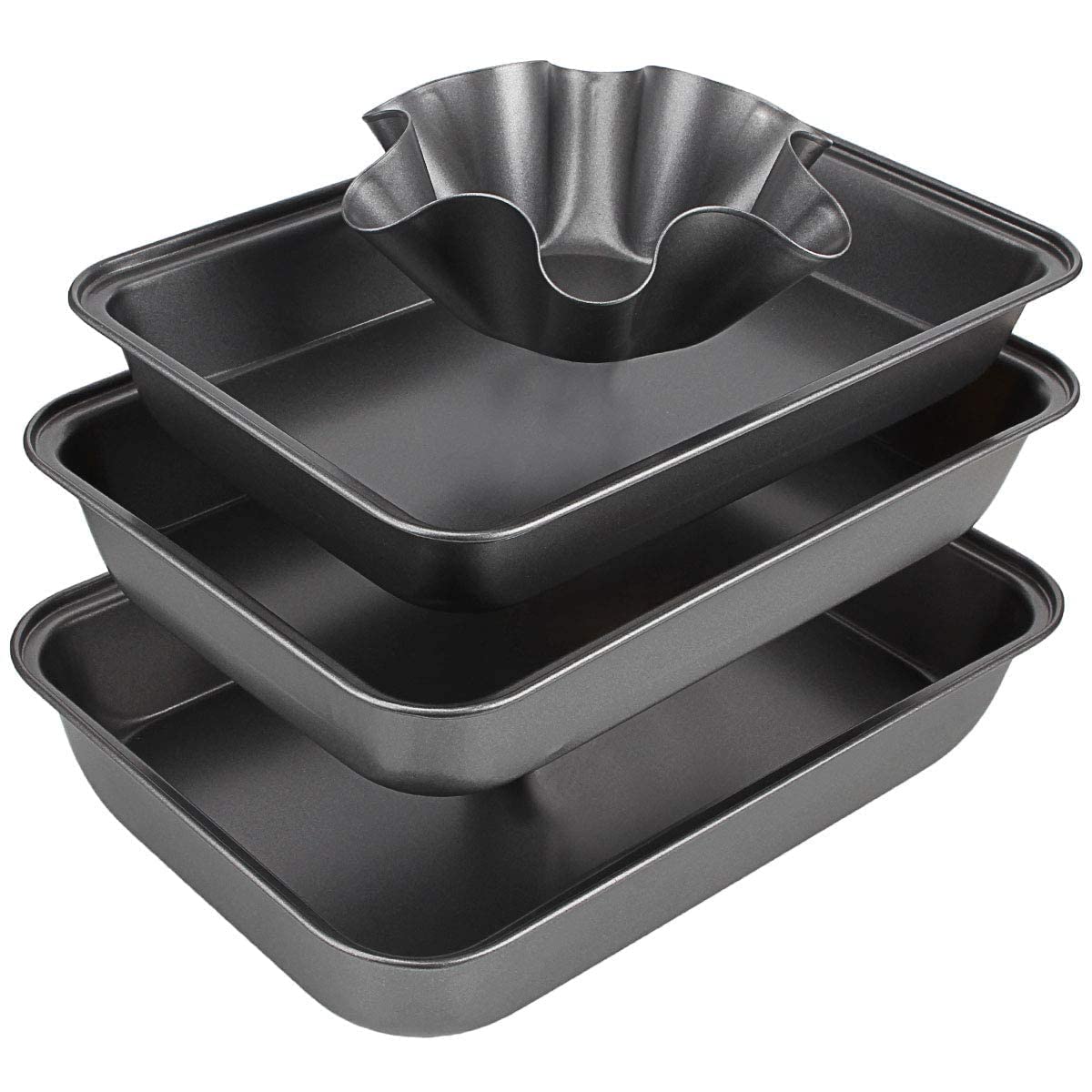 Juego de 3 bandejas de horno antiadherentes con bandeja pequeña para hornear, de acero al carbono, apto para lavavajillas